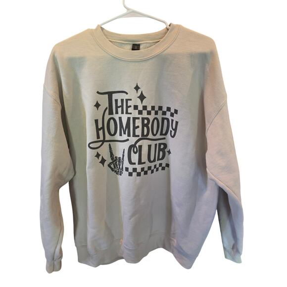 Gildan Heavy Blend Sweatshirt L Womens Homebody Club Tan Pullover - Picture 1 of 5